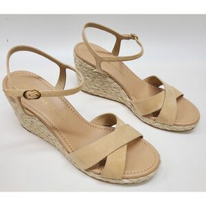 NEW Stuart Weitzman Suede Espadrille Wedge Sandals Tan Nude Ankle Strap Spain 11